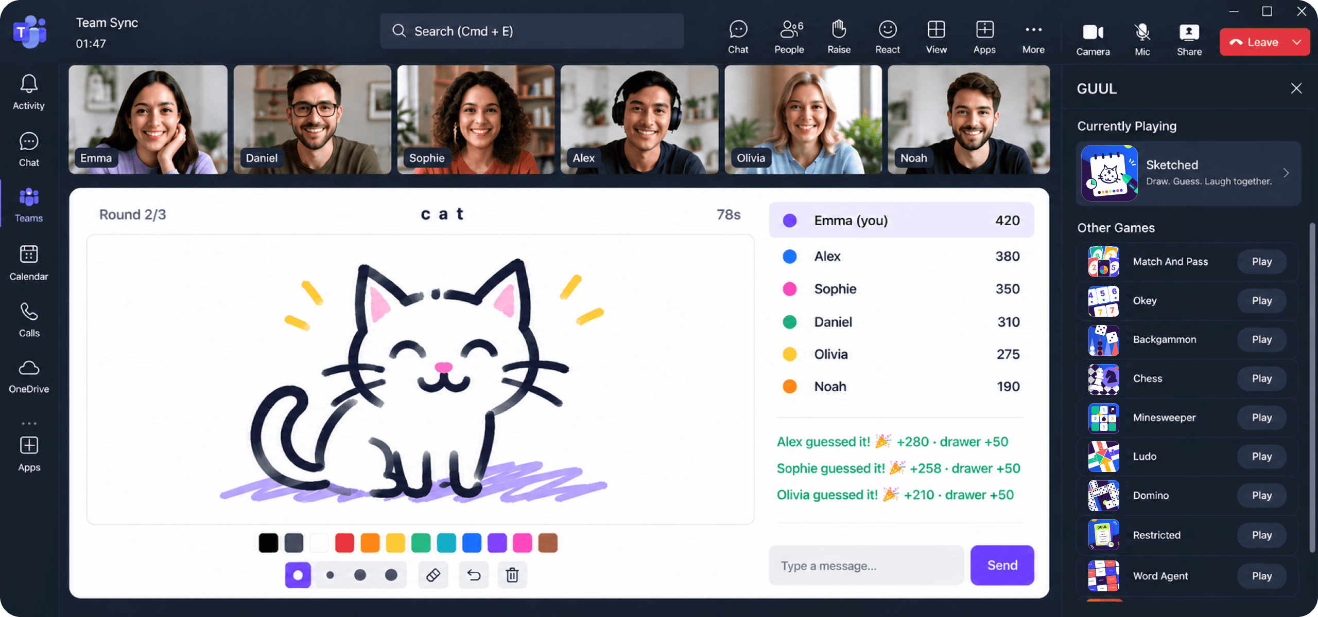 GUUL games running inside a Microsoft Teams meeting