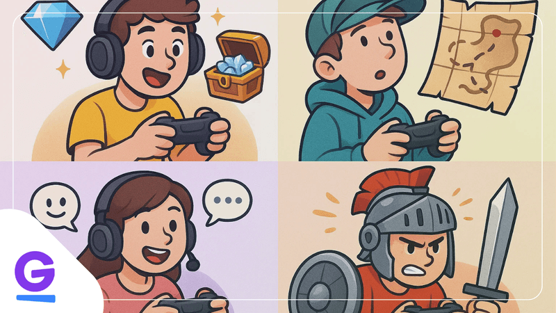 Illustration of the four player archetypes: Achiever, Explorer, Socializer, Killer